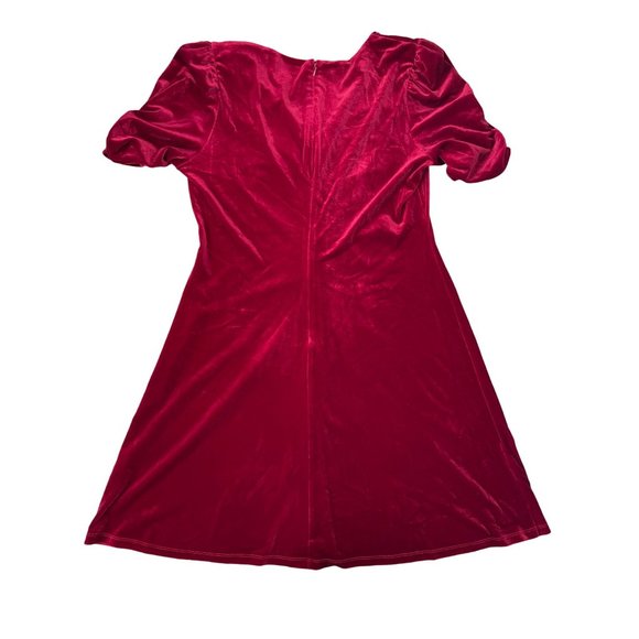 DKNY Womens Red Ruched Zippered Velvet Pouf Sleeve V Neck Dress 16 NWT - Picture 13 of 13